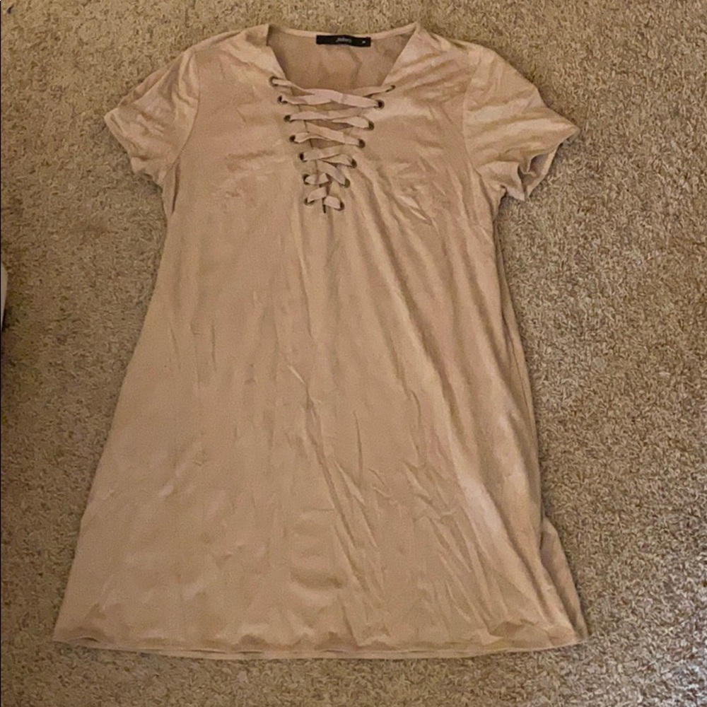 Light Pink/ Nude Satin/ Velvet T-Shirt dress